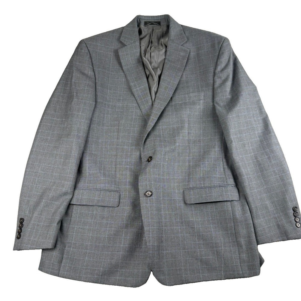 Lauren Ralph Lauren Sport Coat Mens 46L Gray Plaid Blue Windowpane Blazer